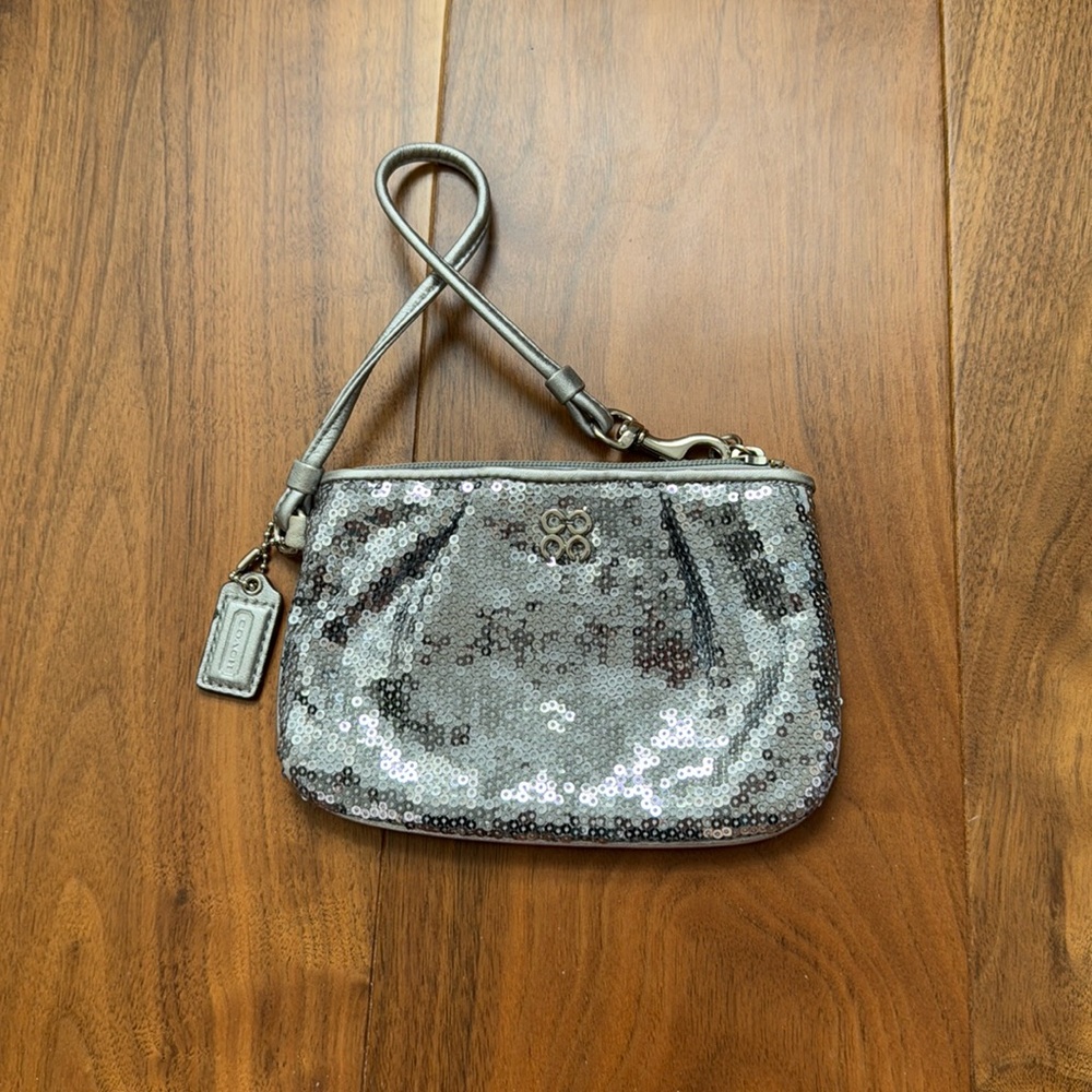 Coach Silver Sequin Wristlet